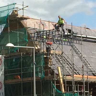 Slating in progress on nave south roof, Sept 2017